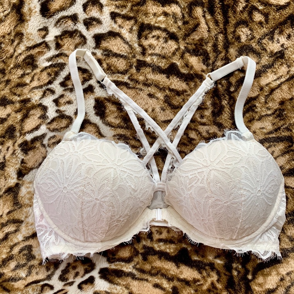 VS Pink Padded lace crisscross Bra 36D.
